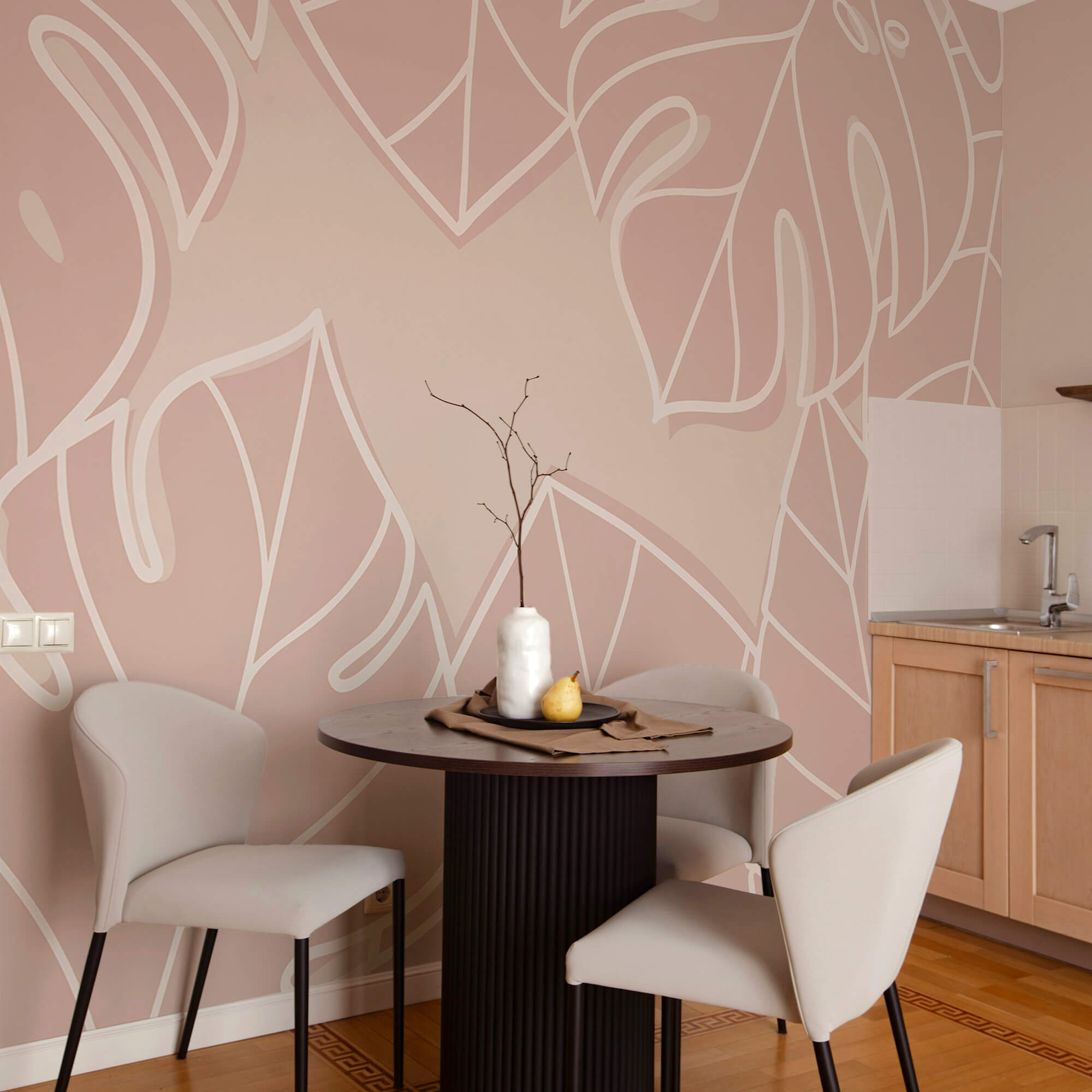 Roze en wit bladmotief