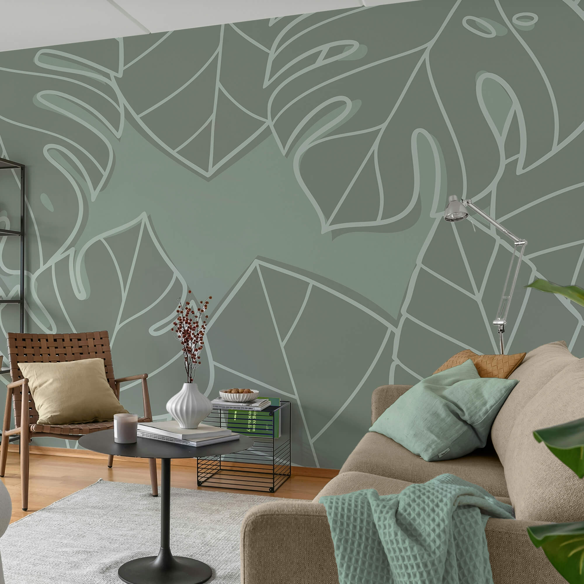 Groep bladeren op een grijze achtergrond Groep bladeren op een grijze achtergrond