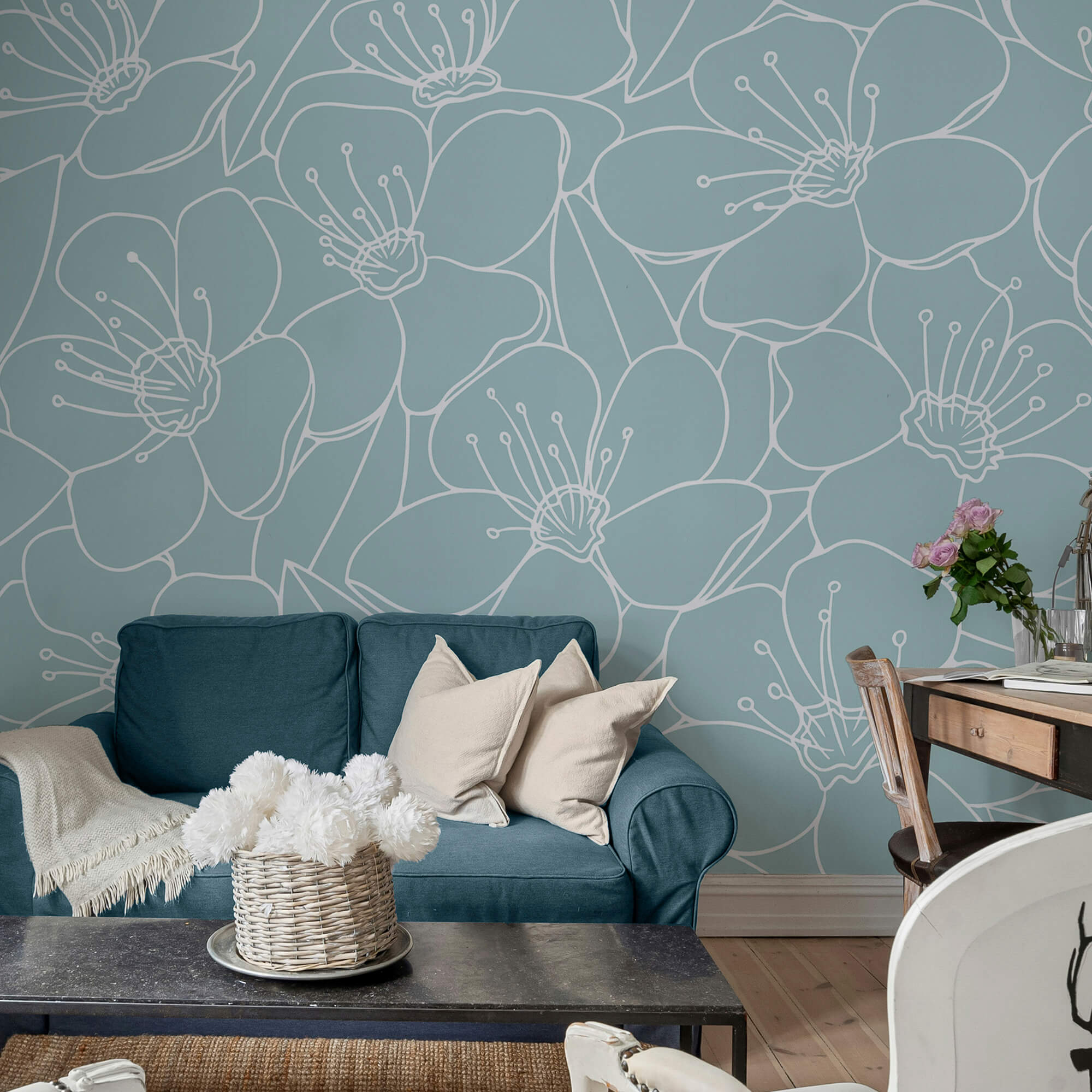 Bloemenpatroon op blauwe achtergrond