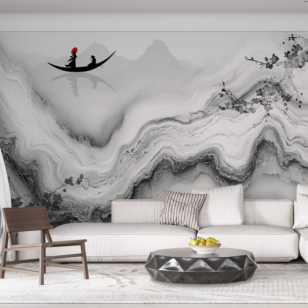 Schilderij van een vrouw op een boot