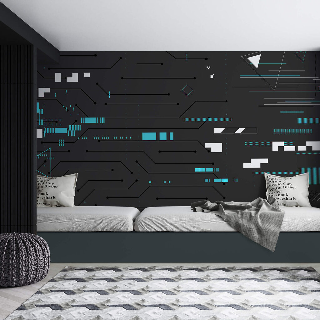 Zwarte achtergrond met veel lijnen en stippen