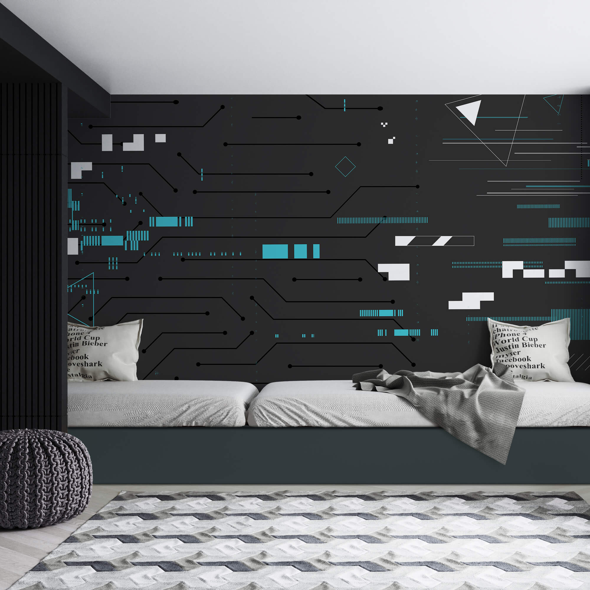 Zwarte achtergrond met veel lijnen en stippen