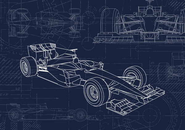 Blauwdruk van een raceauto Blauwdruk van een raceauto