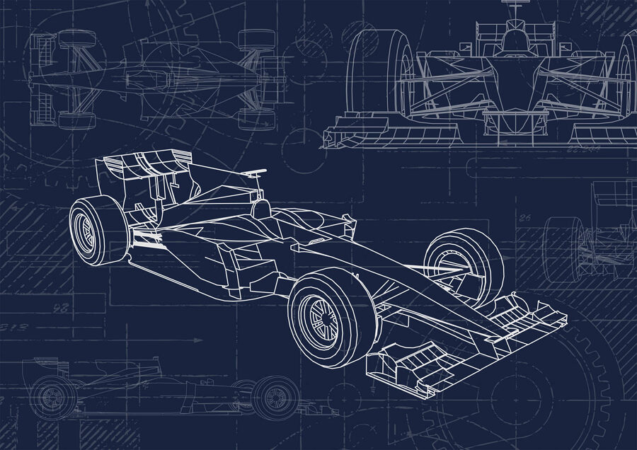 Blauwdruk van een raceauto