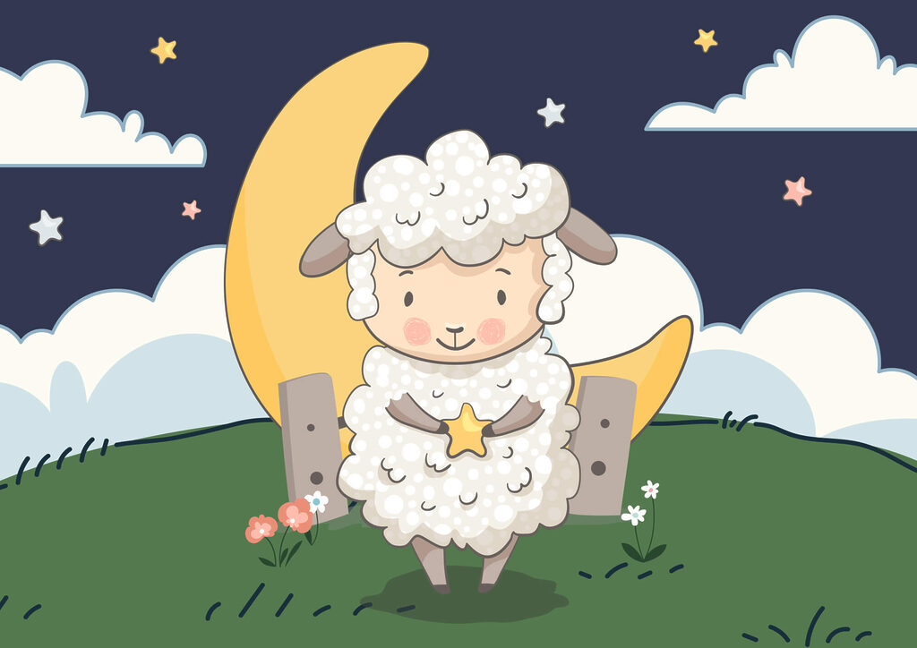 Spotprent van een schaap met een ster Spotprent van een schaap met een ster