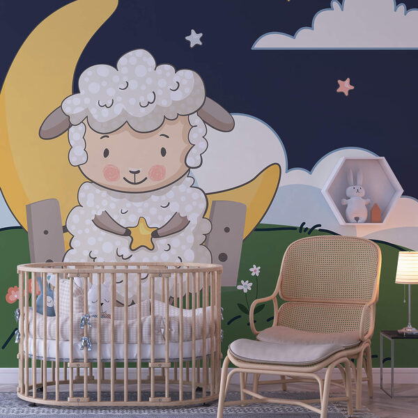 Spotprent van een schaap met een ster Spotprent van een schaap met een ster