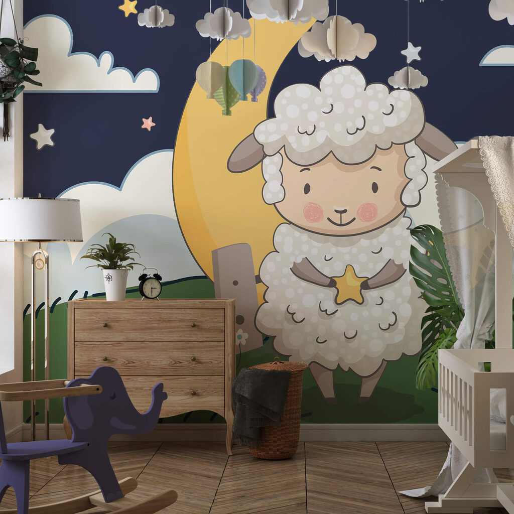 Spotprent van een schaap met een ster