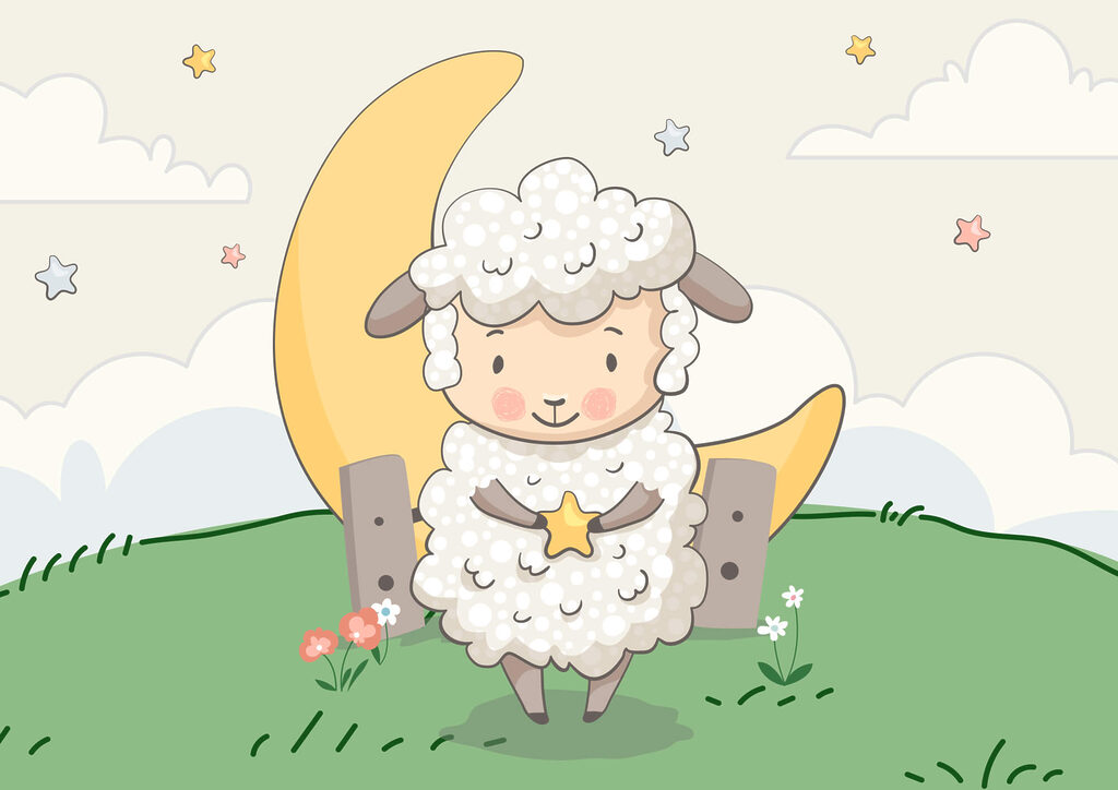 Spotprent van een schaap met een ster Spotprent van een schaap met een ster