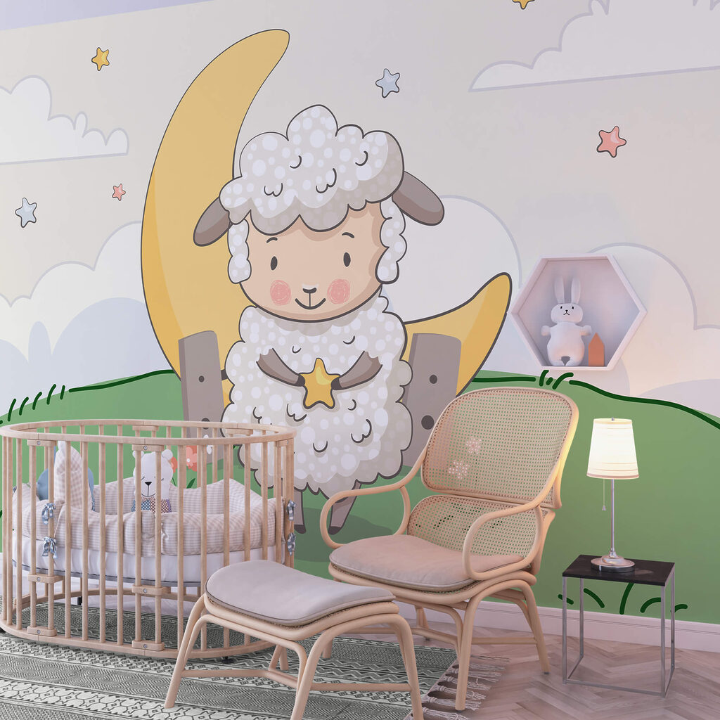 Spotprent van een schaap met een ster