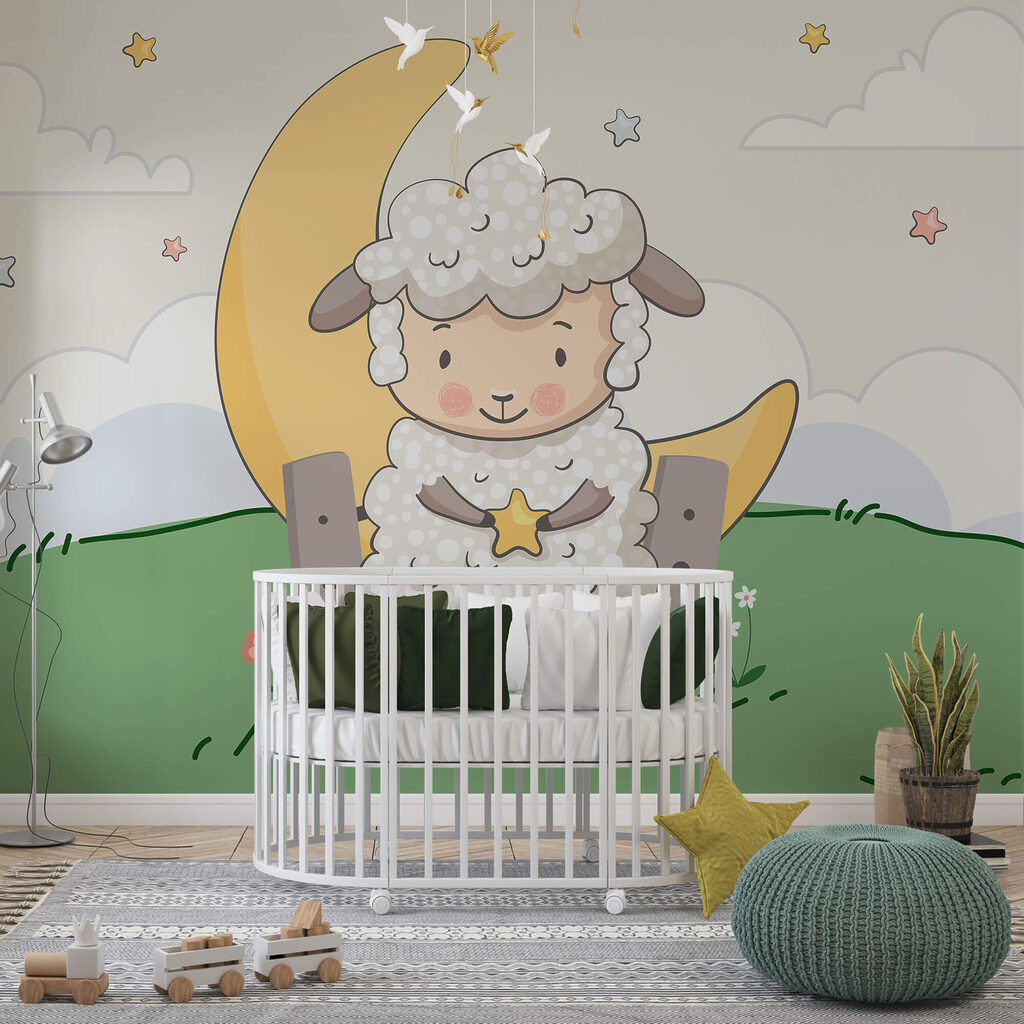 Spotprent van een schaap met een ster