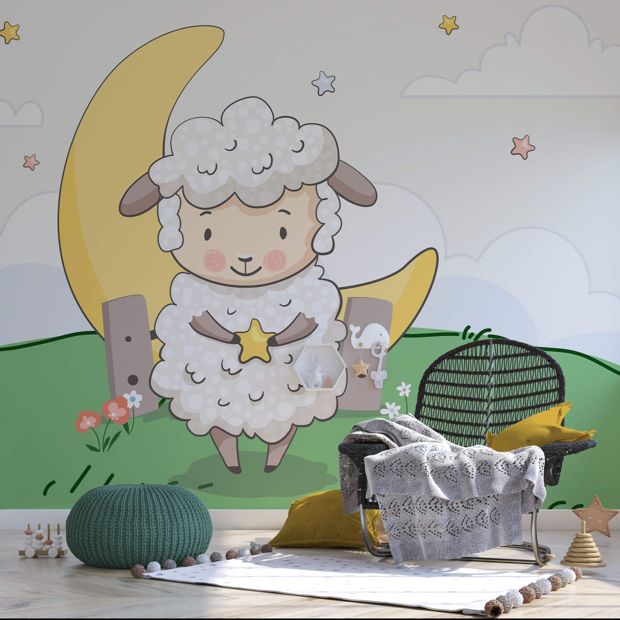 Spotprent van een schaap met een ster