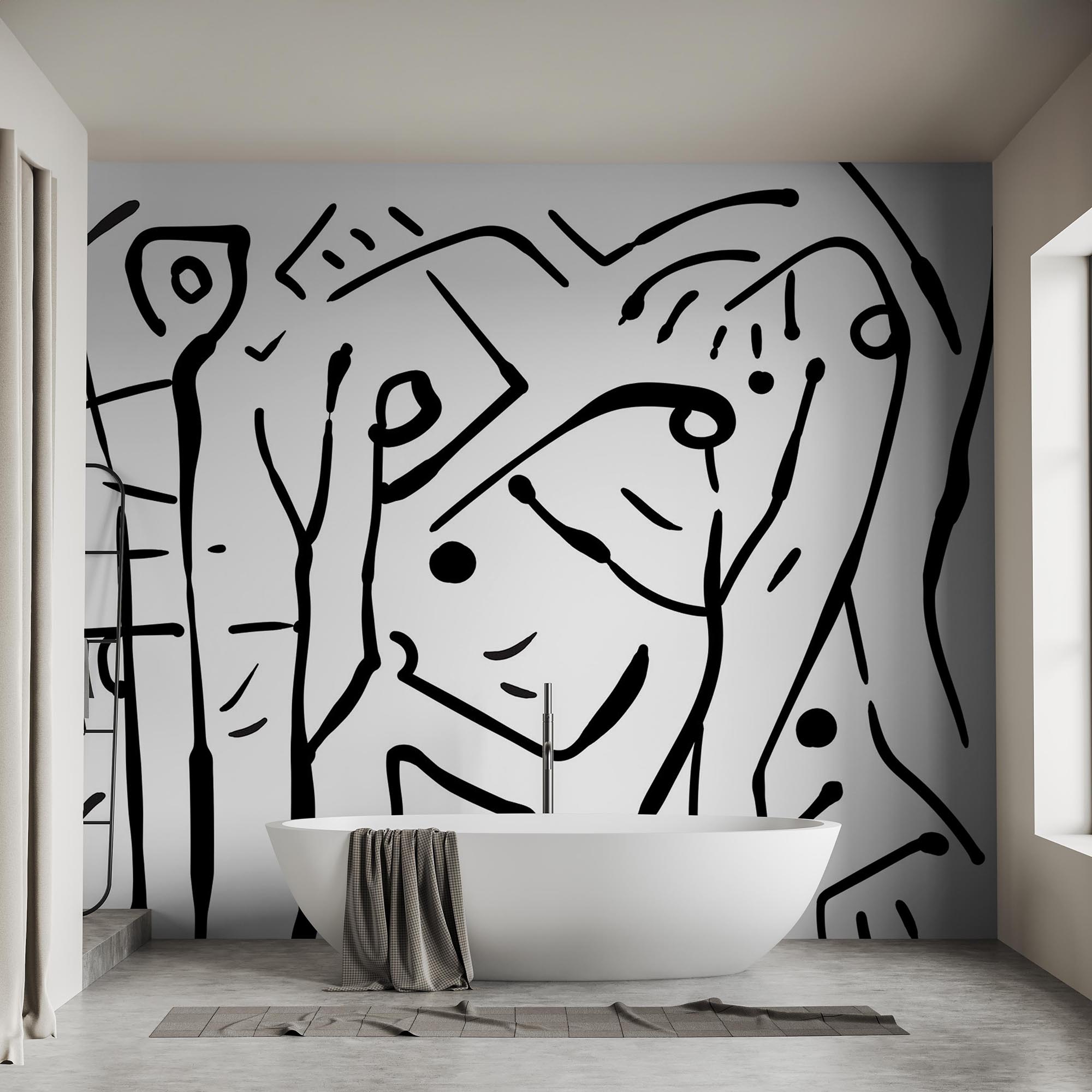 Zwart-wit tekening van een groep mensen Zwart-wit tekening van een groep mensen