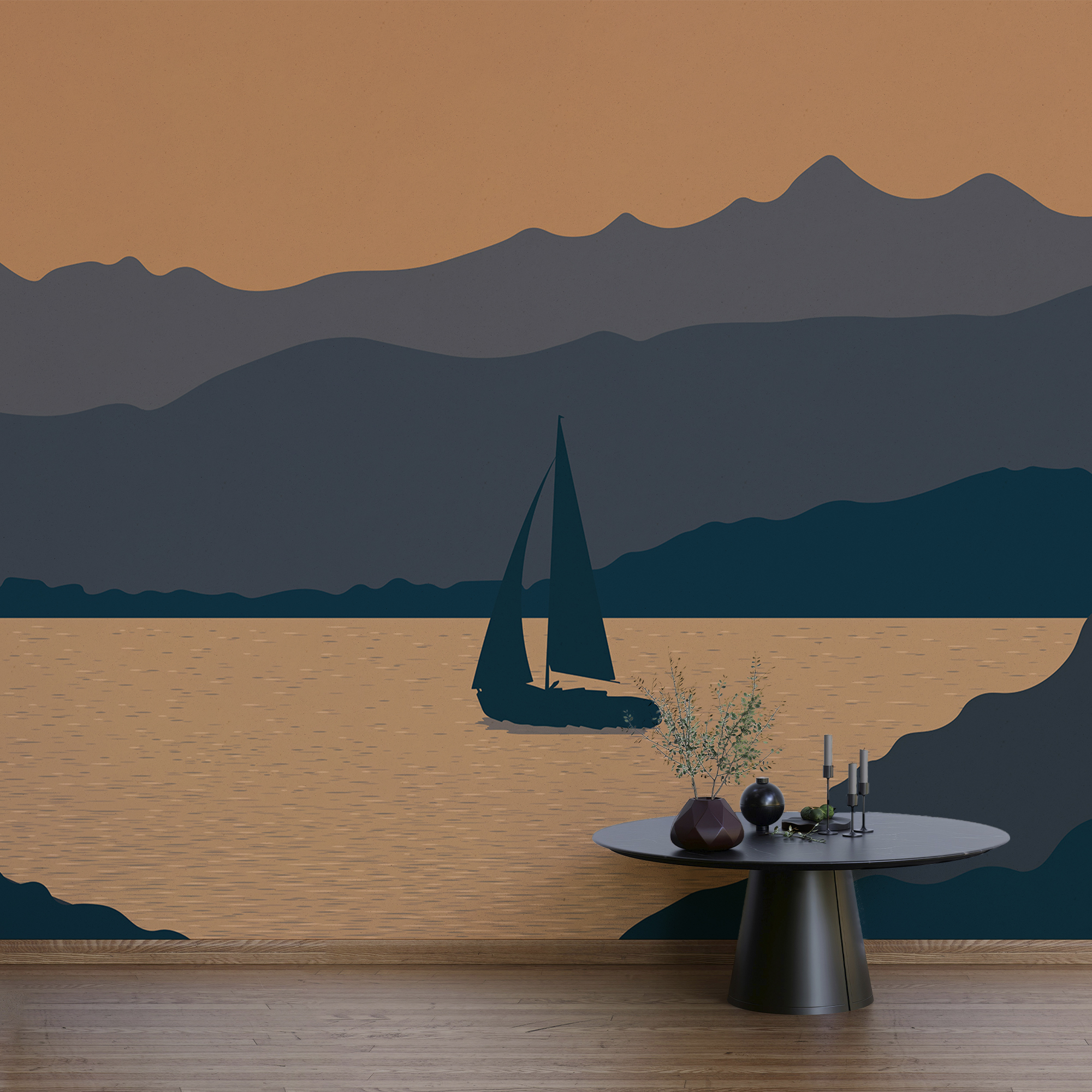 Zeilboot op water met bergen op de achtergrond Zeilboot op water met bergen op de achtergrond