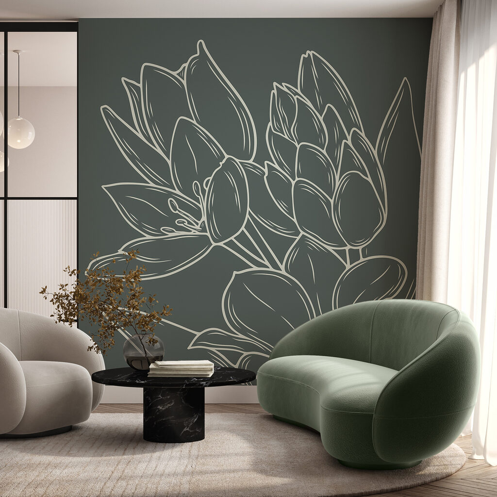 Tekening van bloemen op een plant Tekening van bloemen op een plant