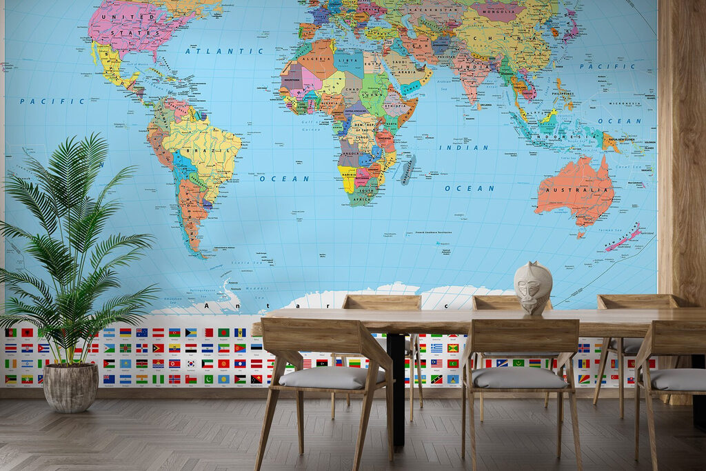 Kaart van de wereld met verschillende vlaggen Kaart van de wereld met verschillende vlaggen