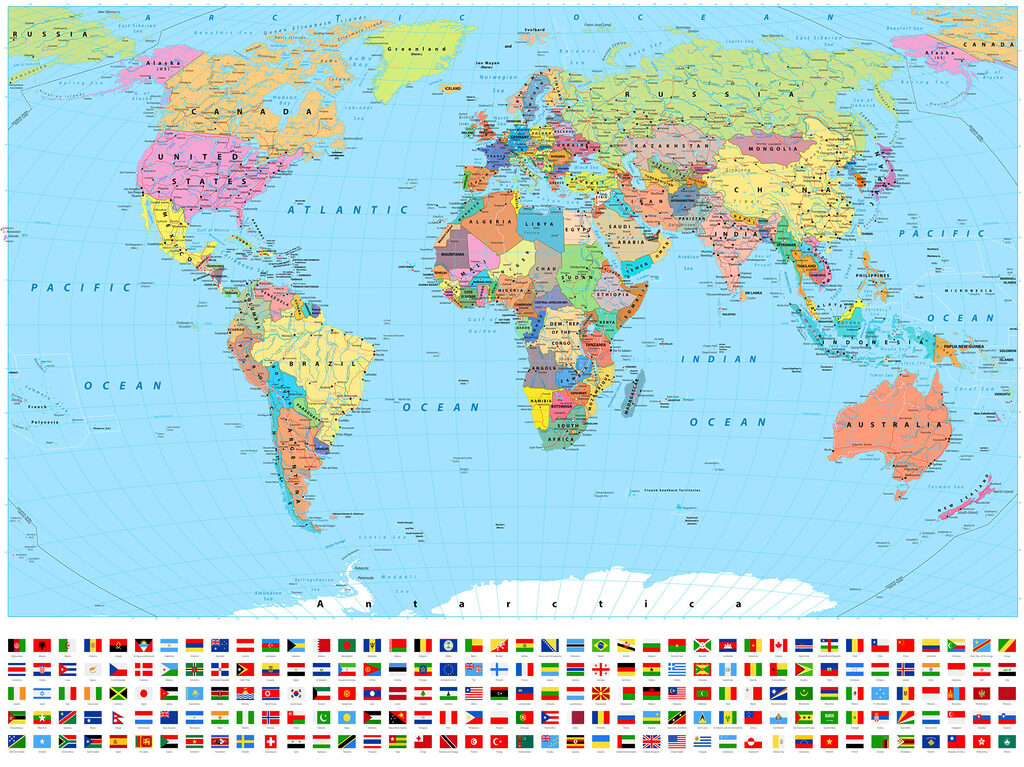 Kaart van de wereld met verschillende vlaggen Kaart van de wereld met verschillende vlaggen