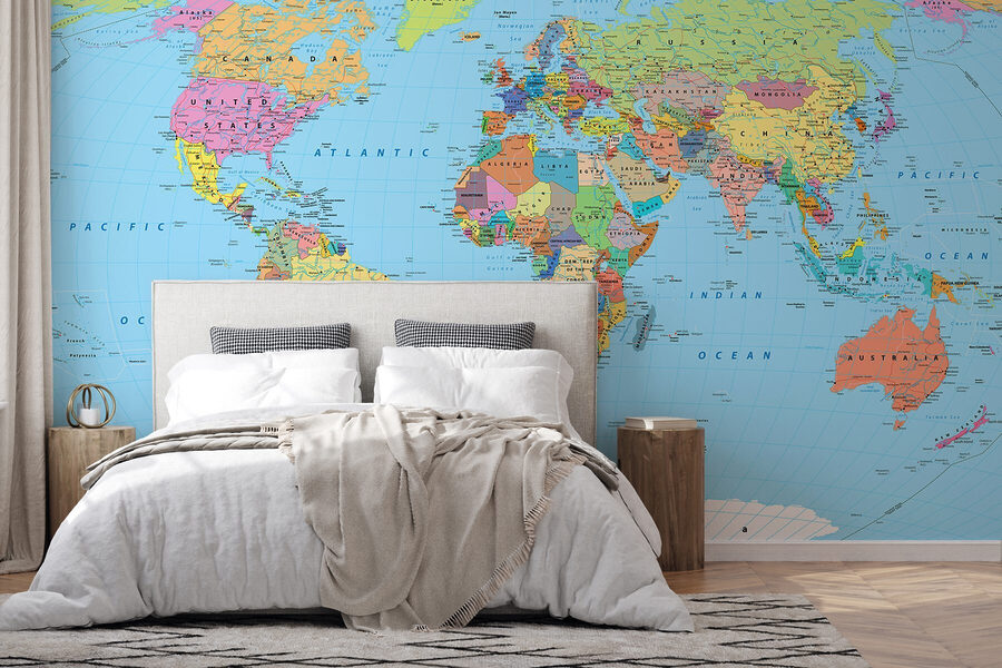 Kaart van de wereld met verschillende vlaggen