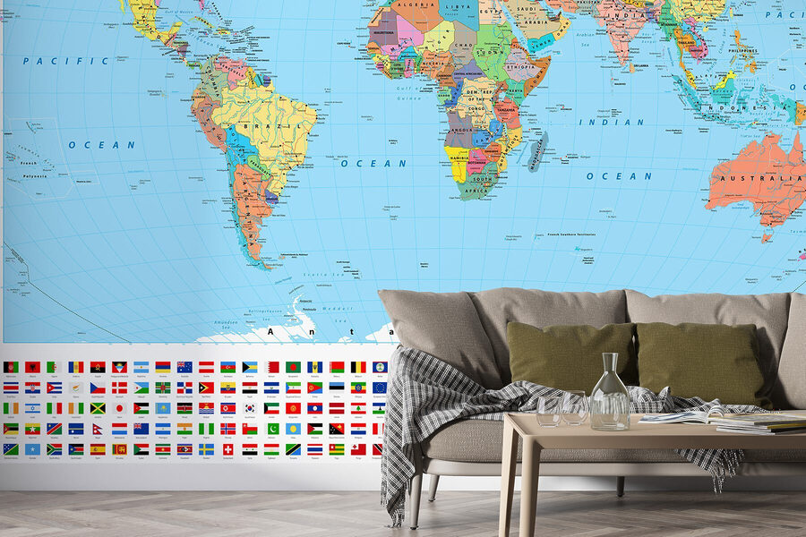 Kaart van de wereld met verschillende vlaggen