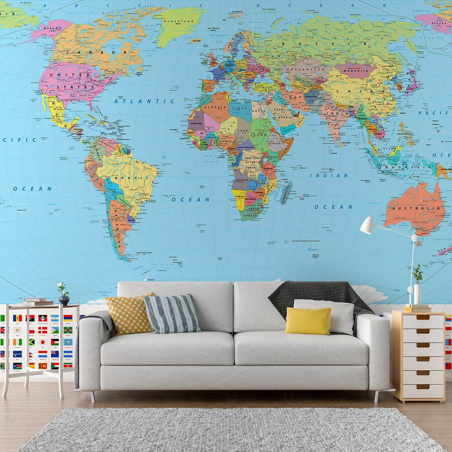 Kaart van de wereld met verschillende vlaggen
