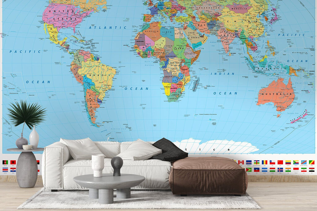 Kaart van de wereld met verschillende vlaggen Kaart van de wereld met verschillende vlaggen
