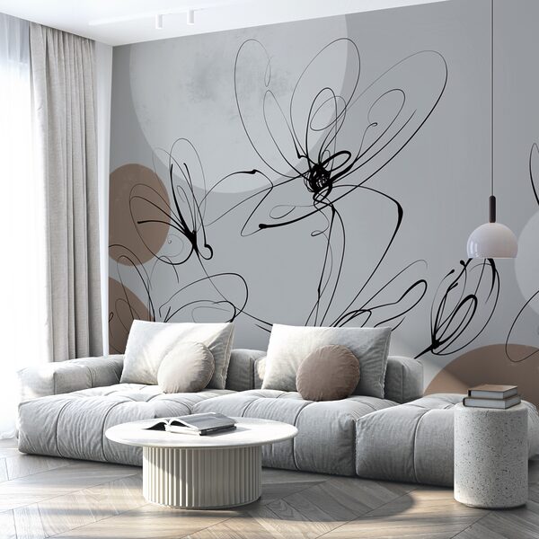 Tekening van bloemen met cirkels en stippen Tekening van bloemen met cirkels en stippen