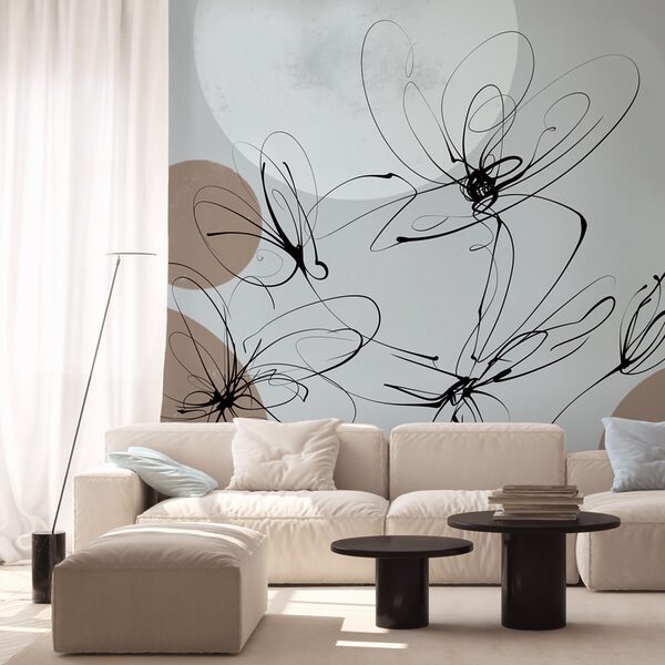 Tekening van bloemen met cirkels en stippen Tekening van bloemen met cirkels en stippen