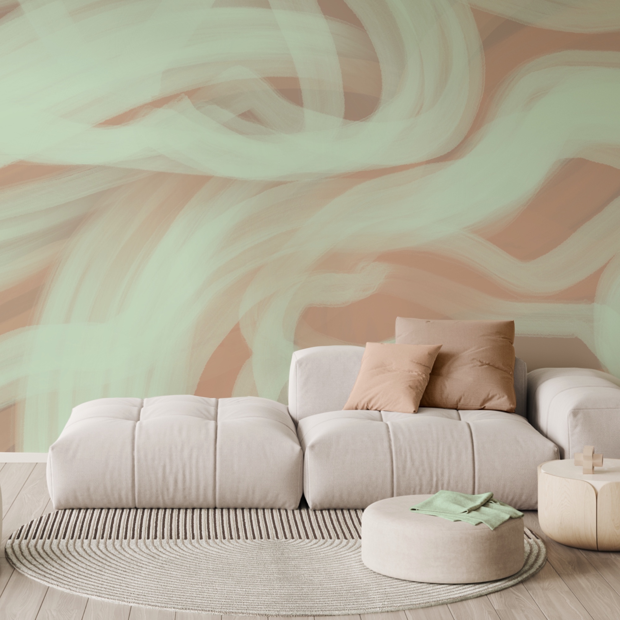 Witte en groene swirls op een roze achtergrond