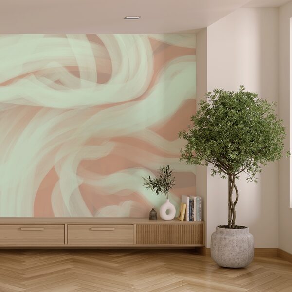 Witte en groene swirls op een roze achtergrond Witte en groene swirls op een roze achtergrond