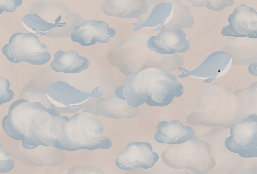 Blauwe en witte wolken en walvissen Blauwe en witte wolken en walvissen