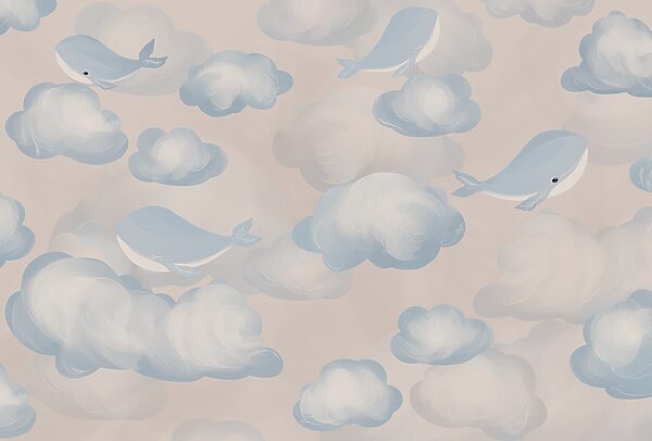 Blauwe en witte wolken en walvissen Blauwe en witte wolken en walvissen