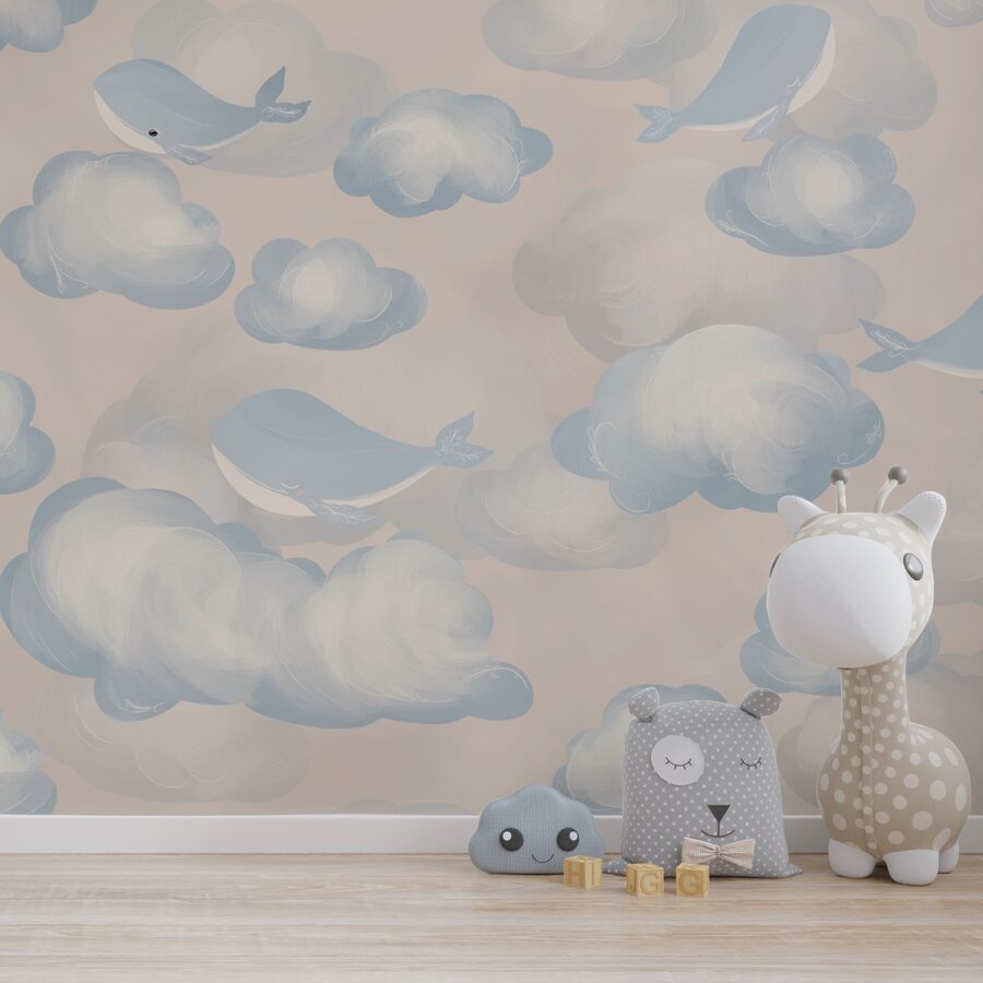 Blauwe en witte wolken en walvissen Blauwe en witte wolken en walvissen