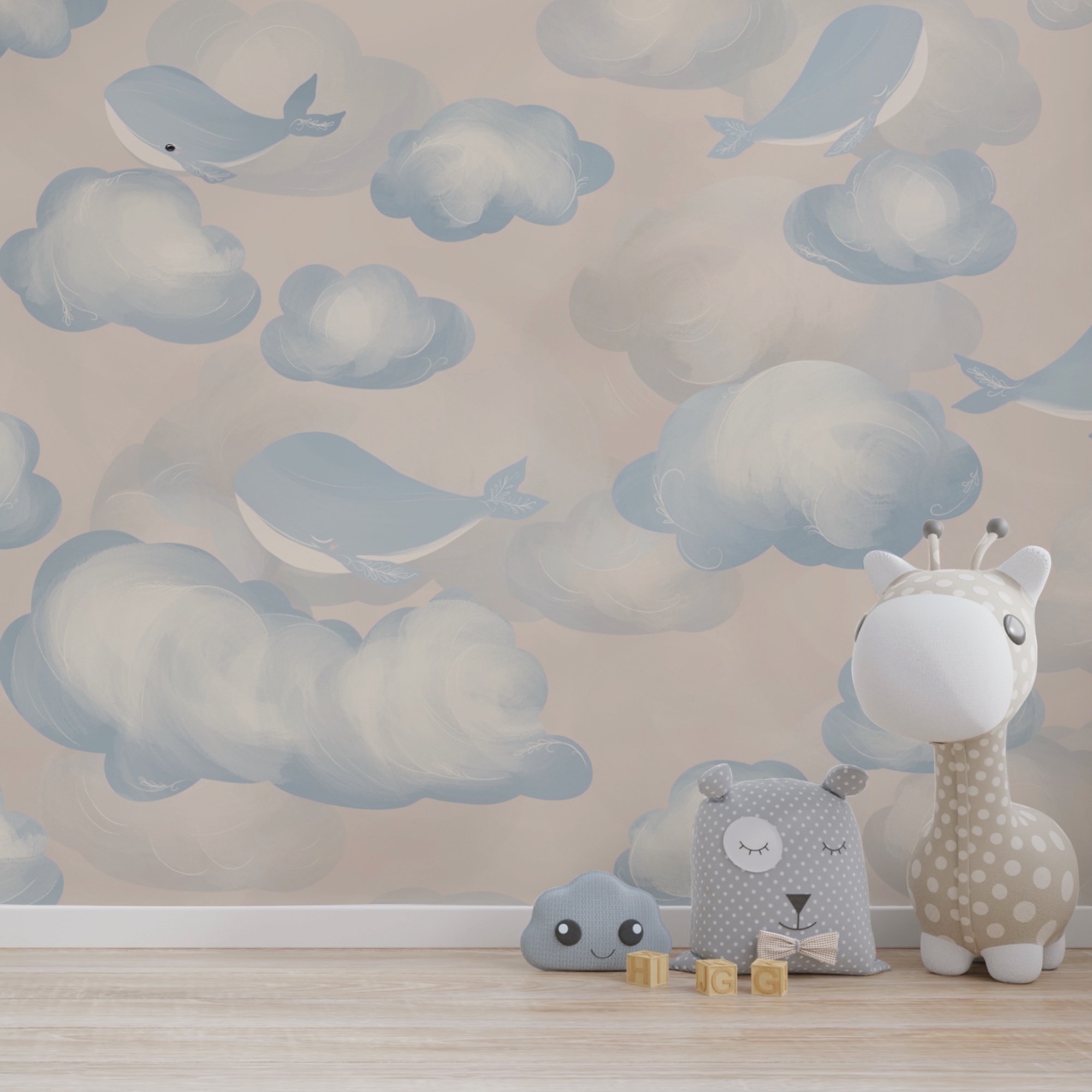 Blauwe en witte wolken en walvissen Blauwe en witte wolken en walvissen