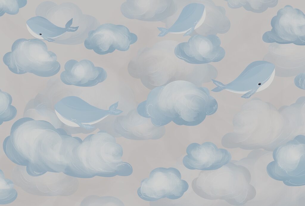 Blauwe en witte wolken en walvissen Blauwe en witte wolken en walvissen