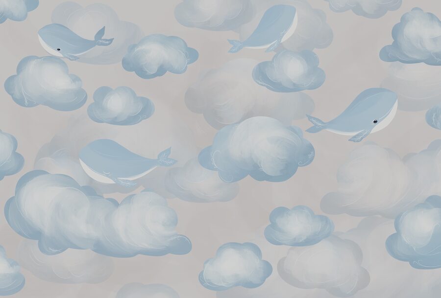 Blauwe en witte wolken en walvissen Blauwe en witte wolken en walvissen