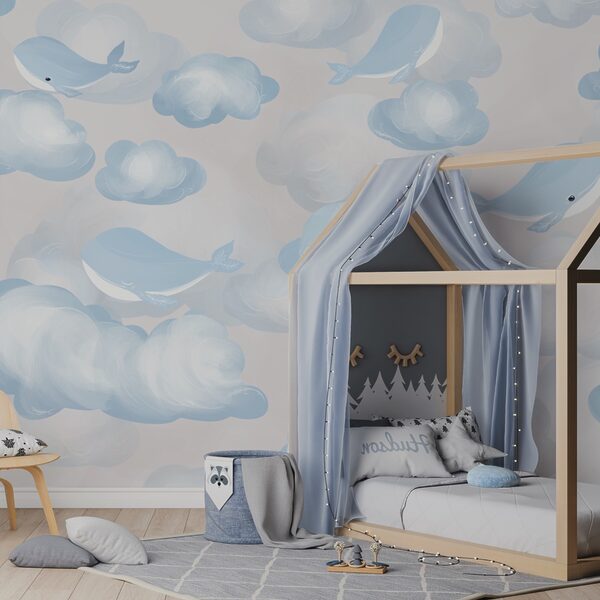 Blauwe en witte wolken en walvissen Blauwe en witte wolken en walvissen