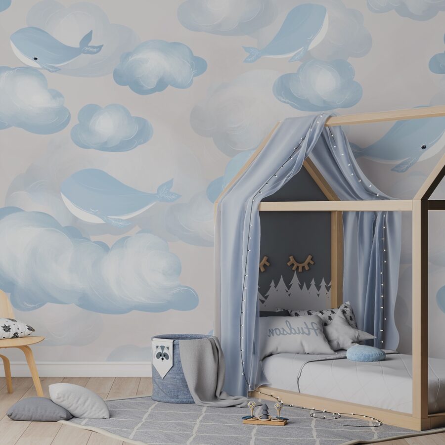 Blauwe en witte wolken en walvissen Blauwe en witte wolken en walvissen