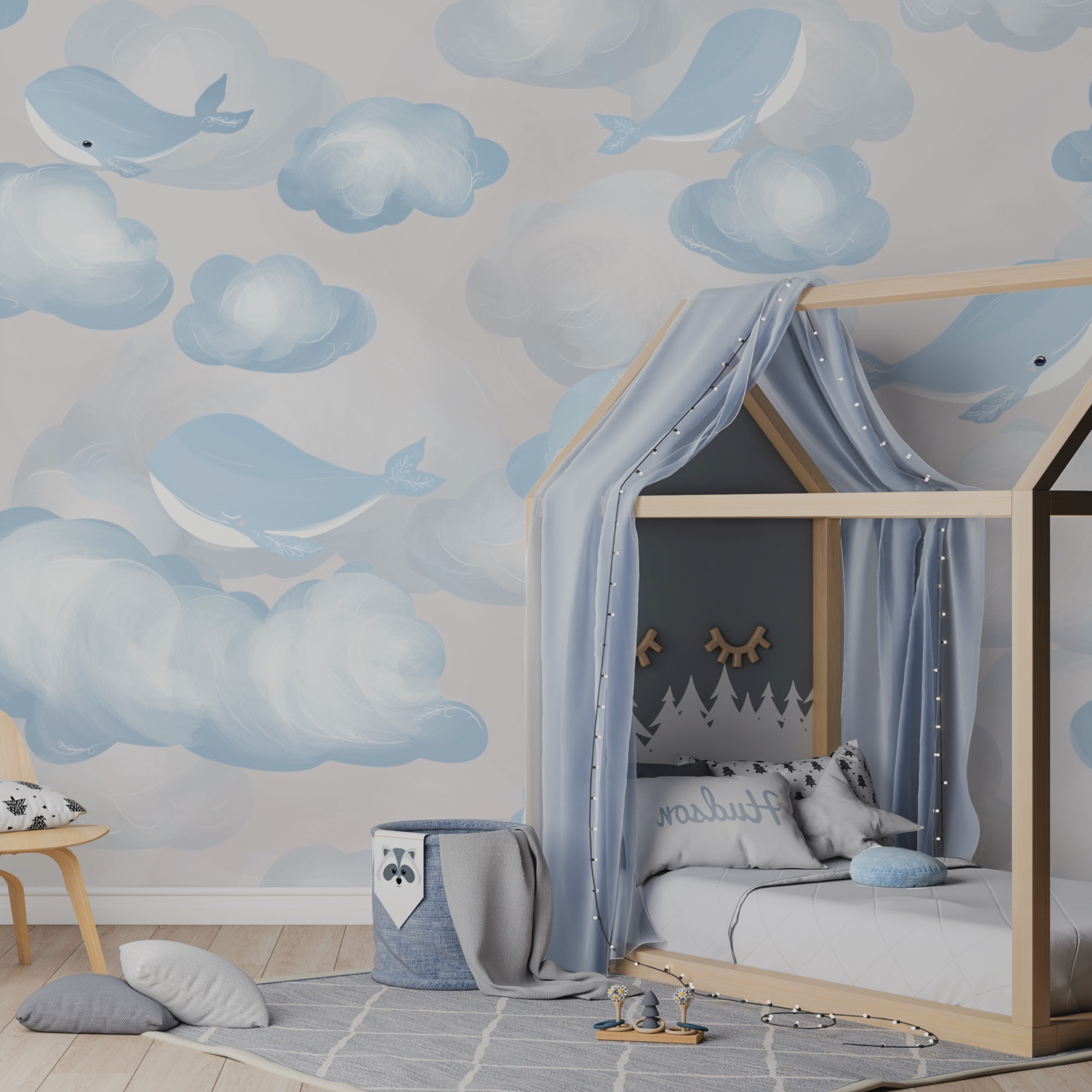 Blauwe en witte wolken en walvissen Blauwe en witte wolken en walvissen