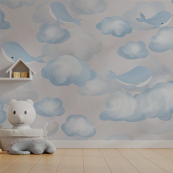 Blauwe en witte wolken en walvissen Blauwe en witte wolken en walvissen
