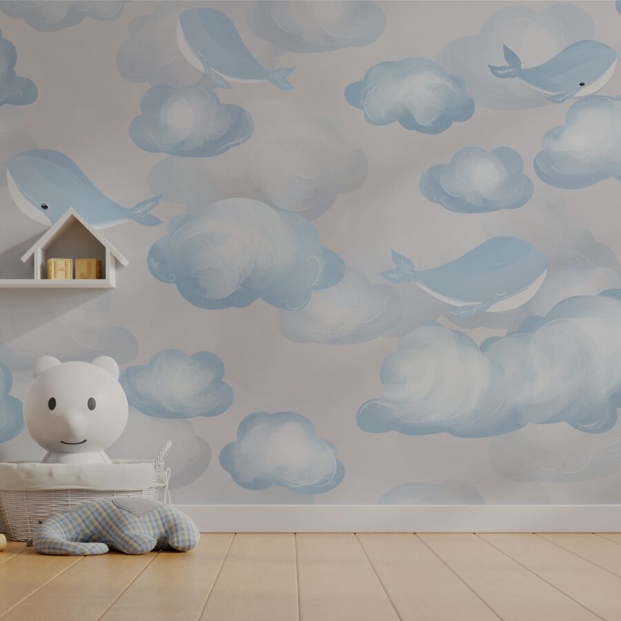 Blauwe en witte wolken en walvissen Blauwe en witte wolken en walvissen