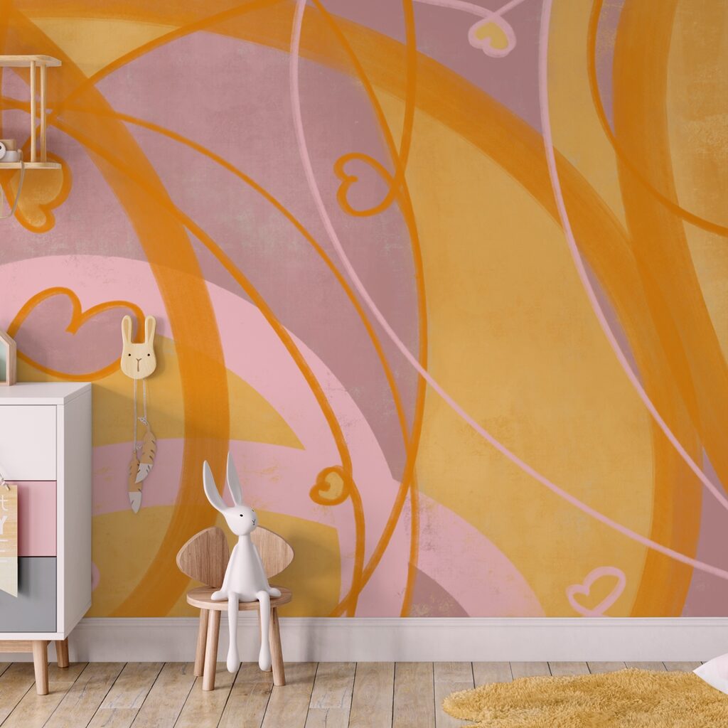 Gele en roze swirls en hartjes