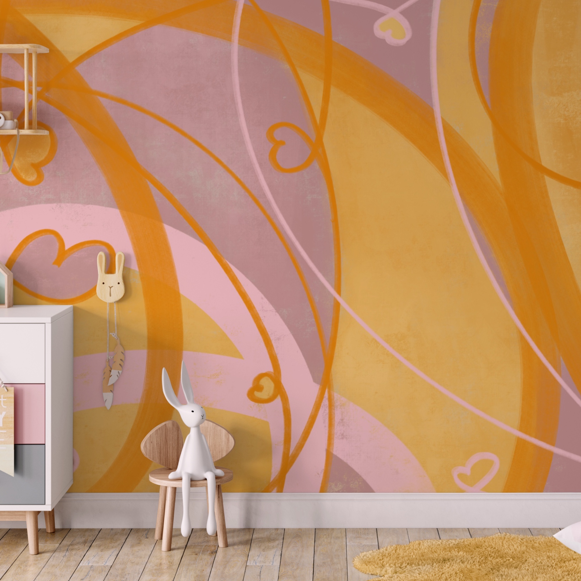 Gele en roze swirls en hartjes Gele en roze swirls en hartjes