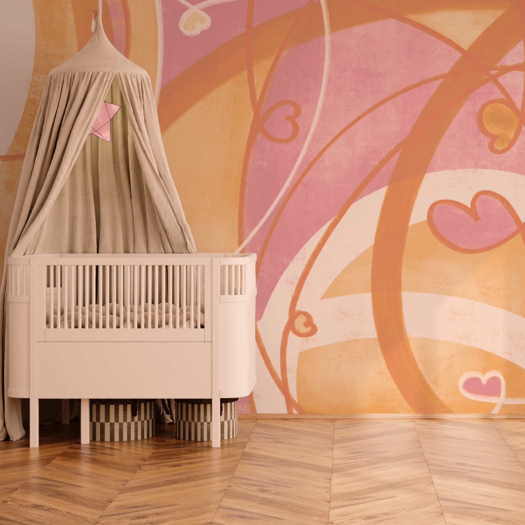 Roze en oranje swirls en hartjes Roze en oranje swirls en hartjes