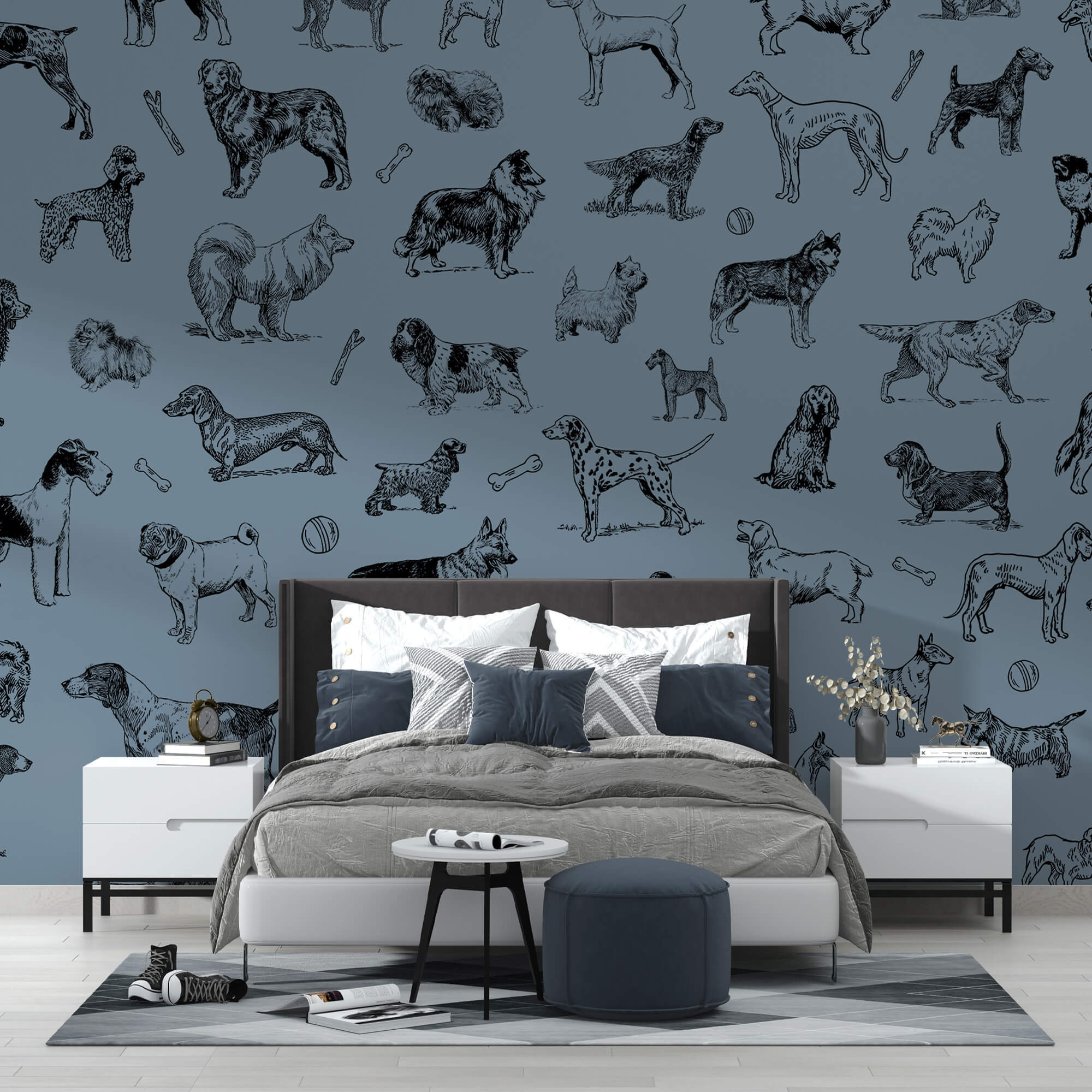 Groep honden op blauwe achtergrond