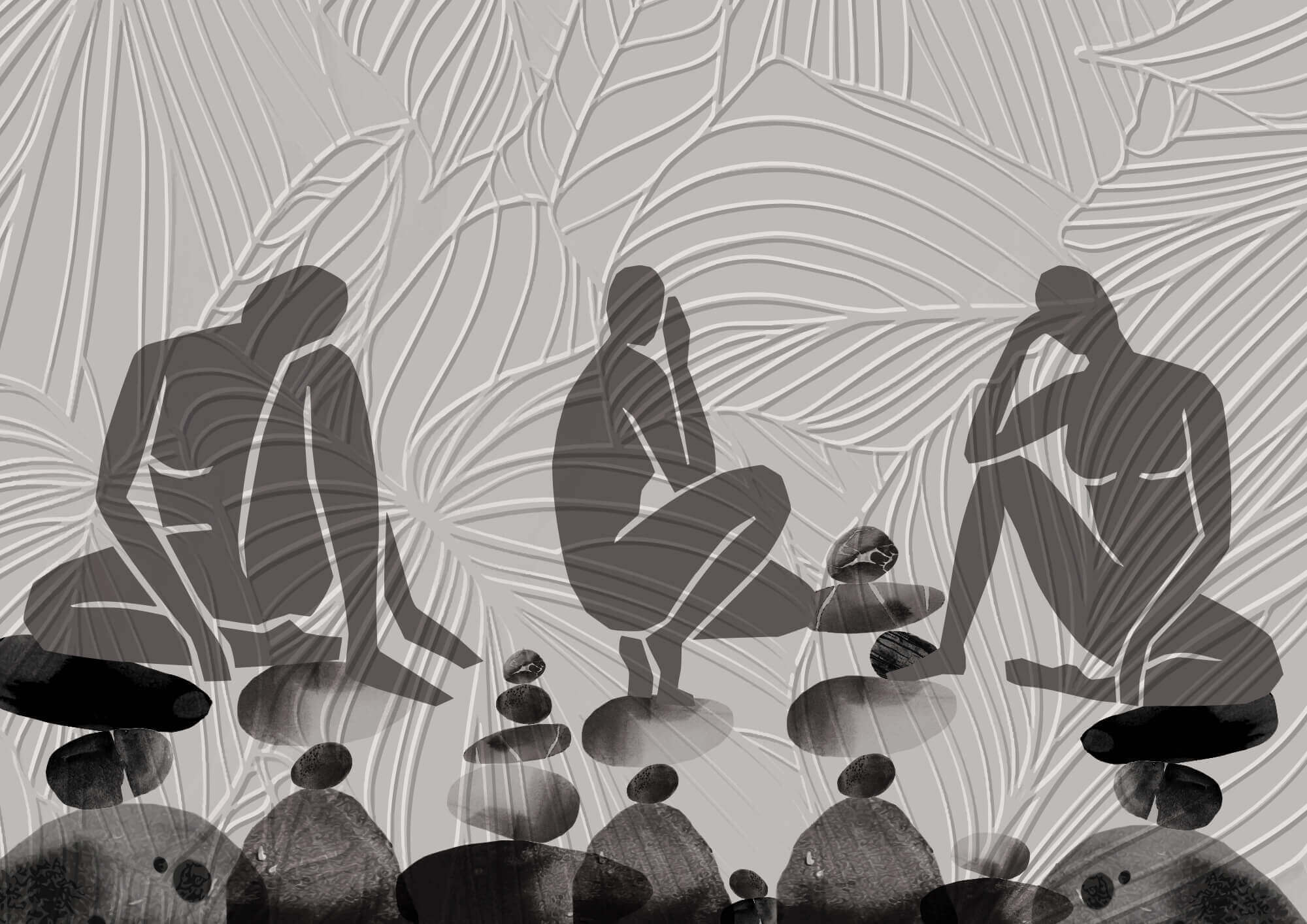 Group of people sitting on rocks Group of people sitting on rocks