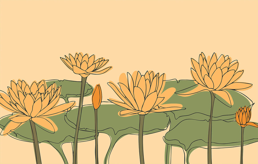 Muurschilderingen Groep gele bloemen