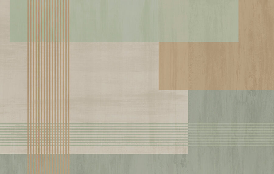 Muurschilderingen Abstracte vormen en zachte kleuren vermengen zich.