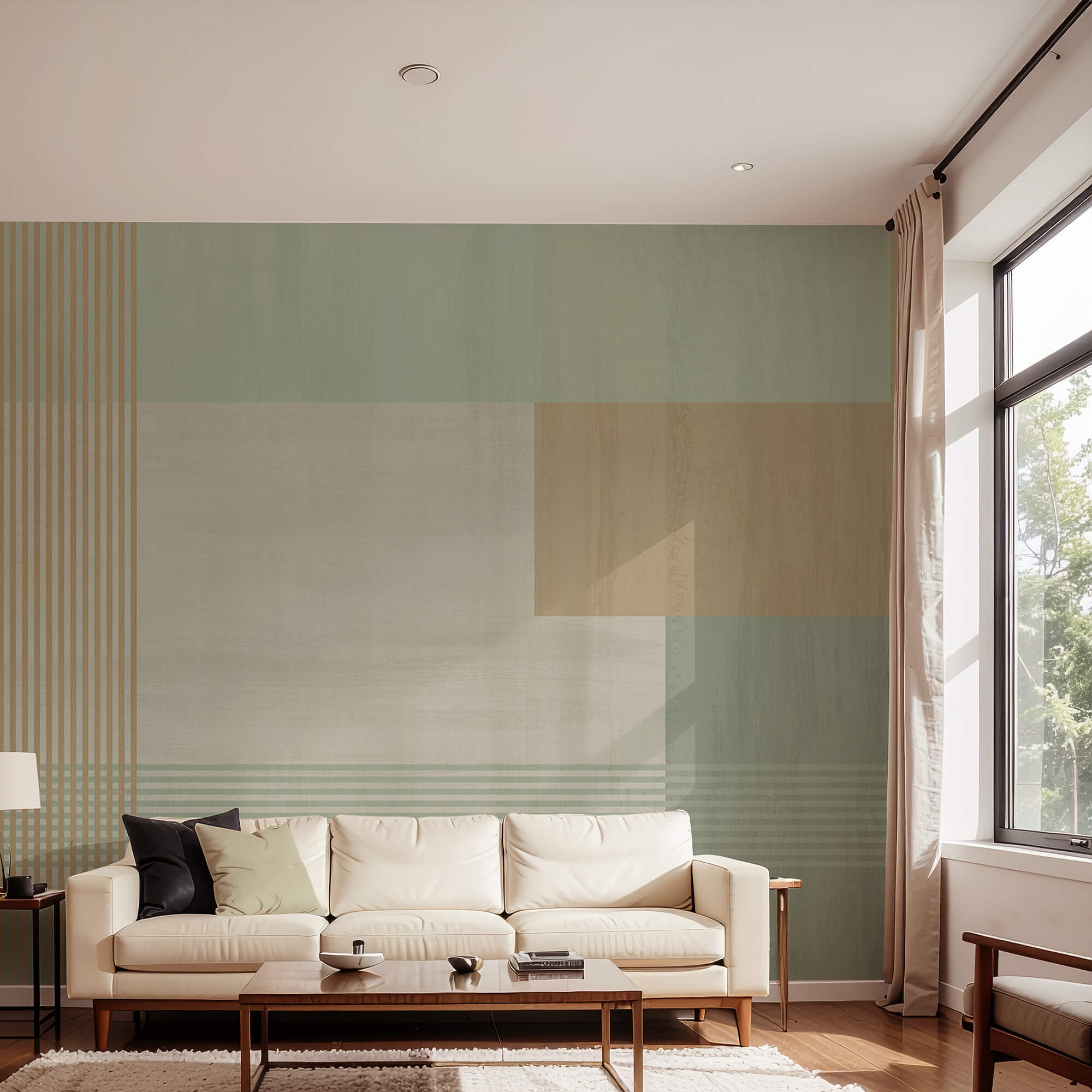 Abstracte vormen en zachte kleuren vermengen zich