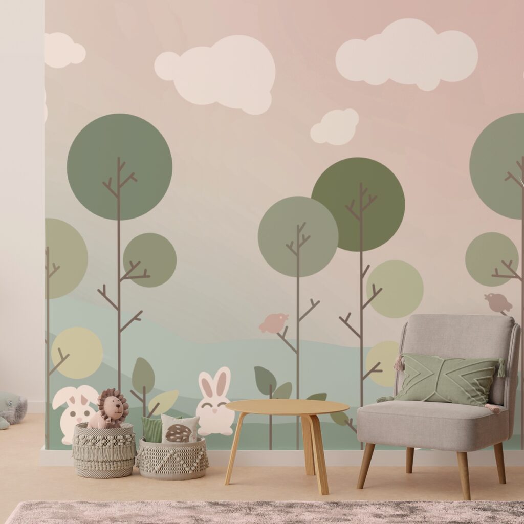 Groep konijntjes en bomen Groep konijntjes en bomen