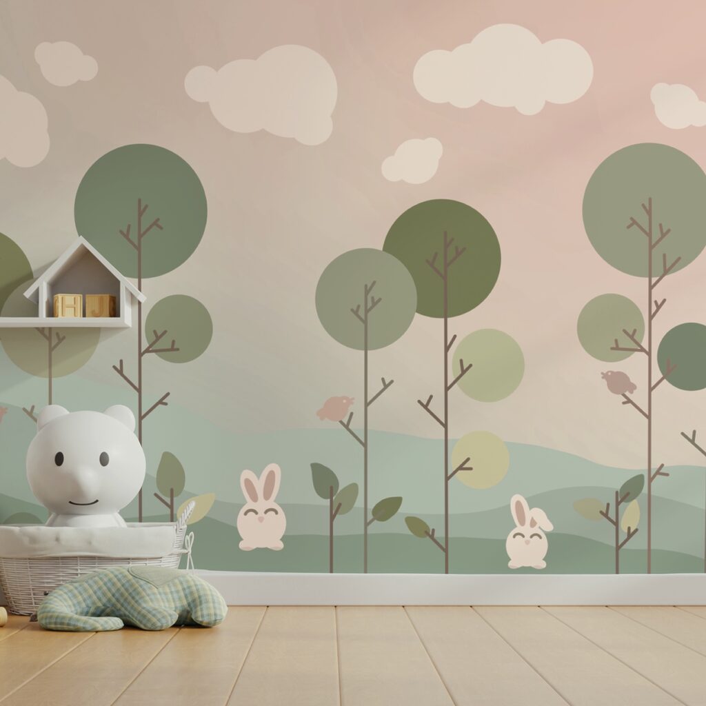 Groep konijntjes en bomen Groep konijntjes en bomen