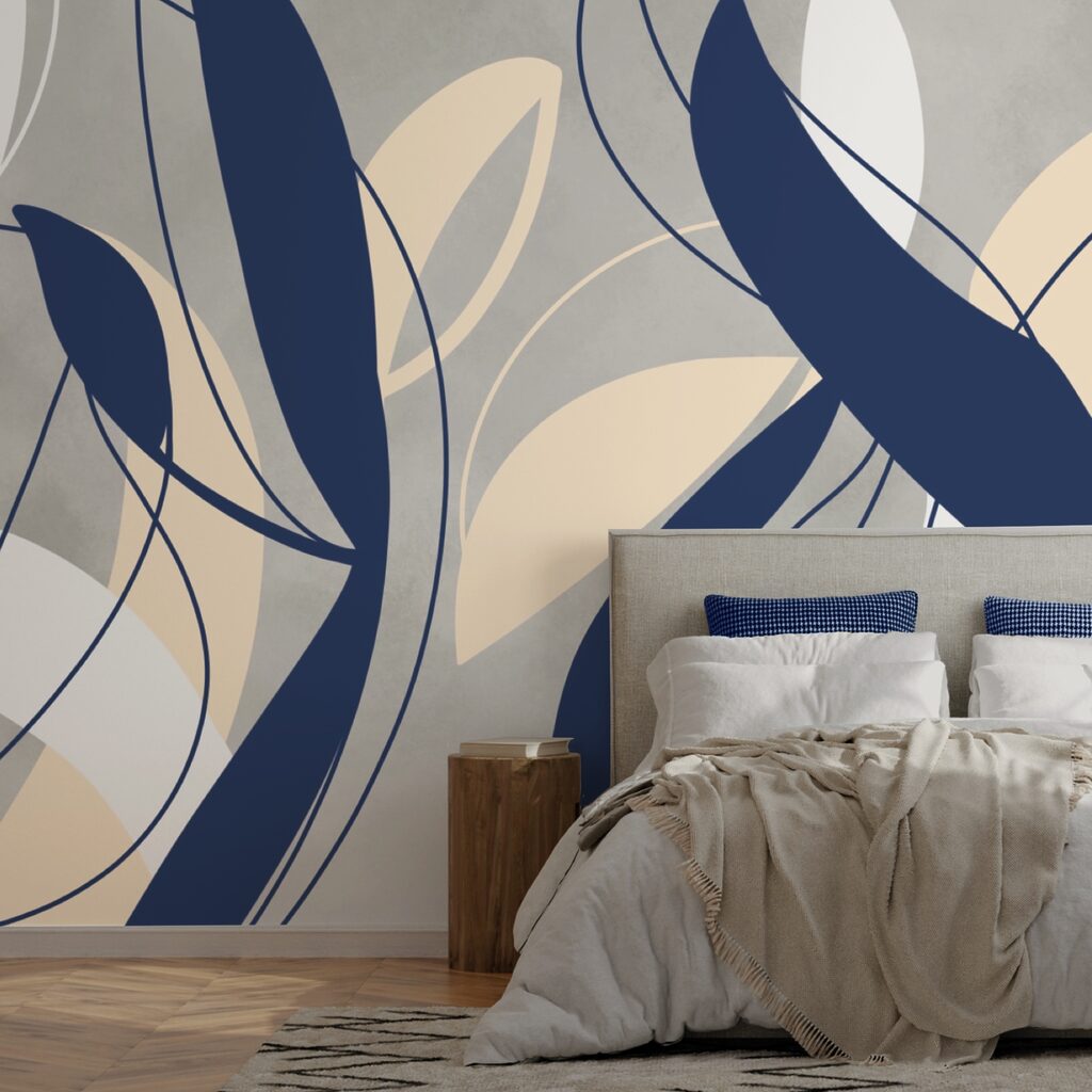 Blauwe en witte wervelingen op een grijze achtergrond Blauwe en witte wervelingen op een grijze achtergrond